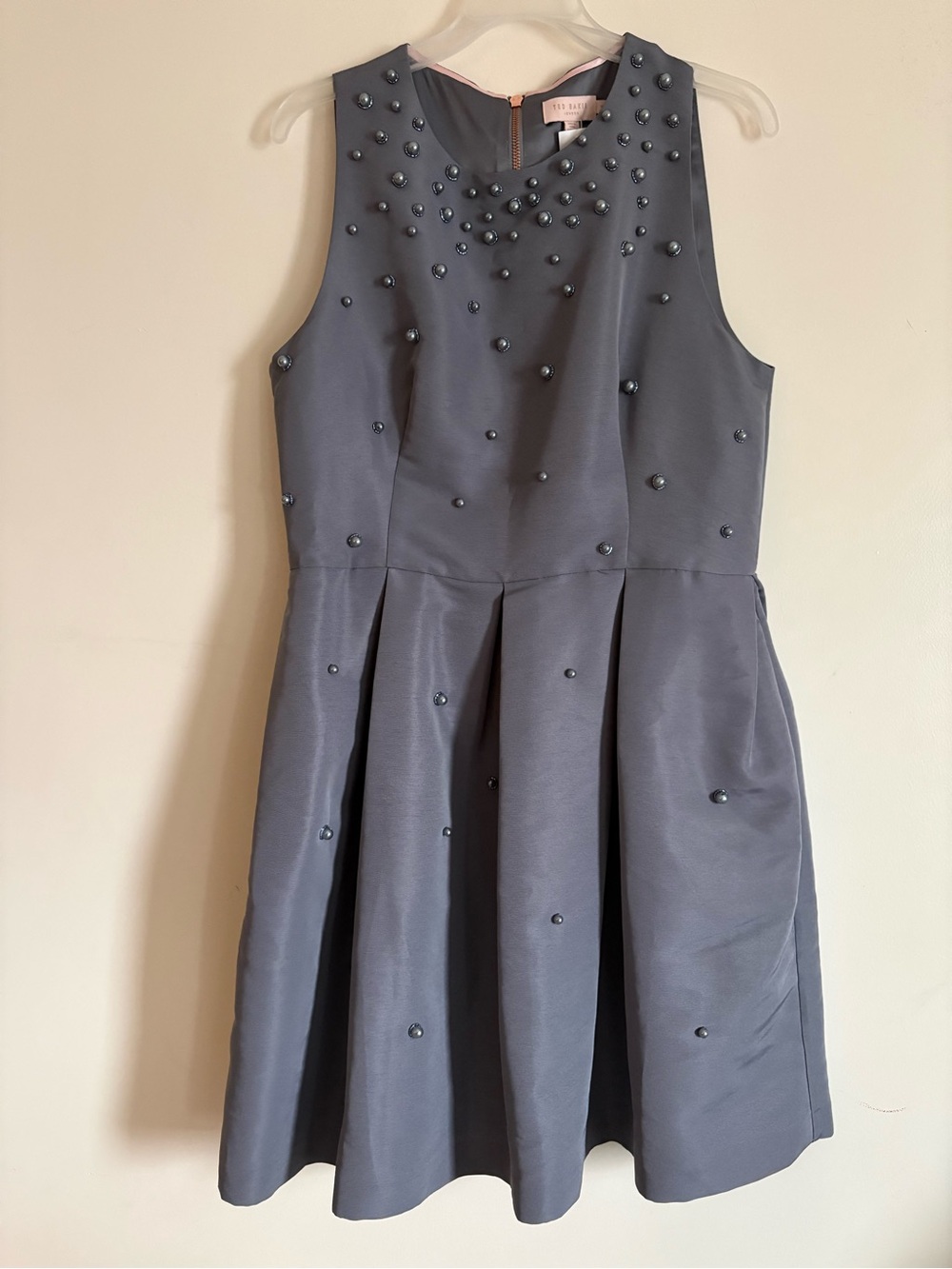 Ted Baker Gray Beaded A-Like Dress in a Size 4